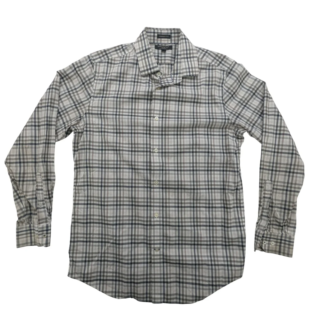 Banana Republic Shirt Mens Medium Camden Fit Plaid Long Sleeve Non-Iron Stretch